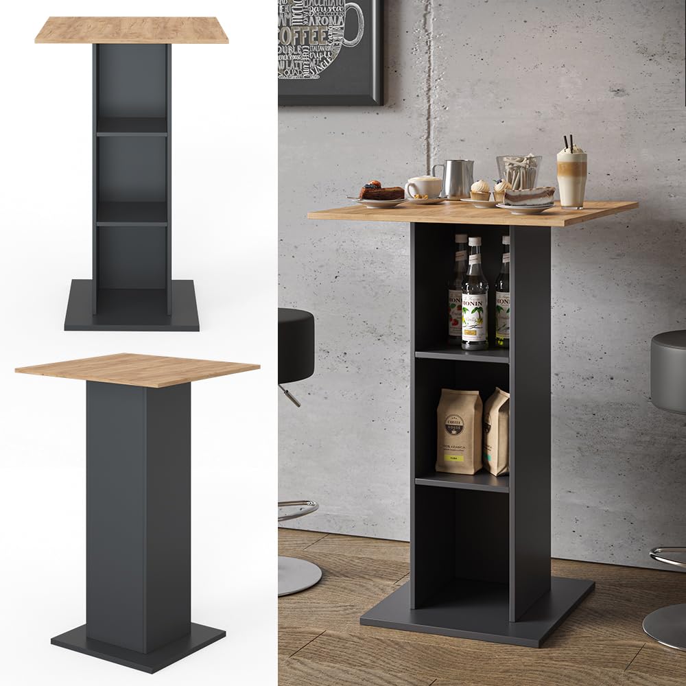 Vicco Bartisch Rodeo, Anthrazit, 70 x 70 cm, als Stehtisch nutzbar, platzsparend für kleine Bereiche