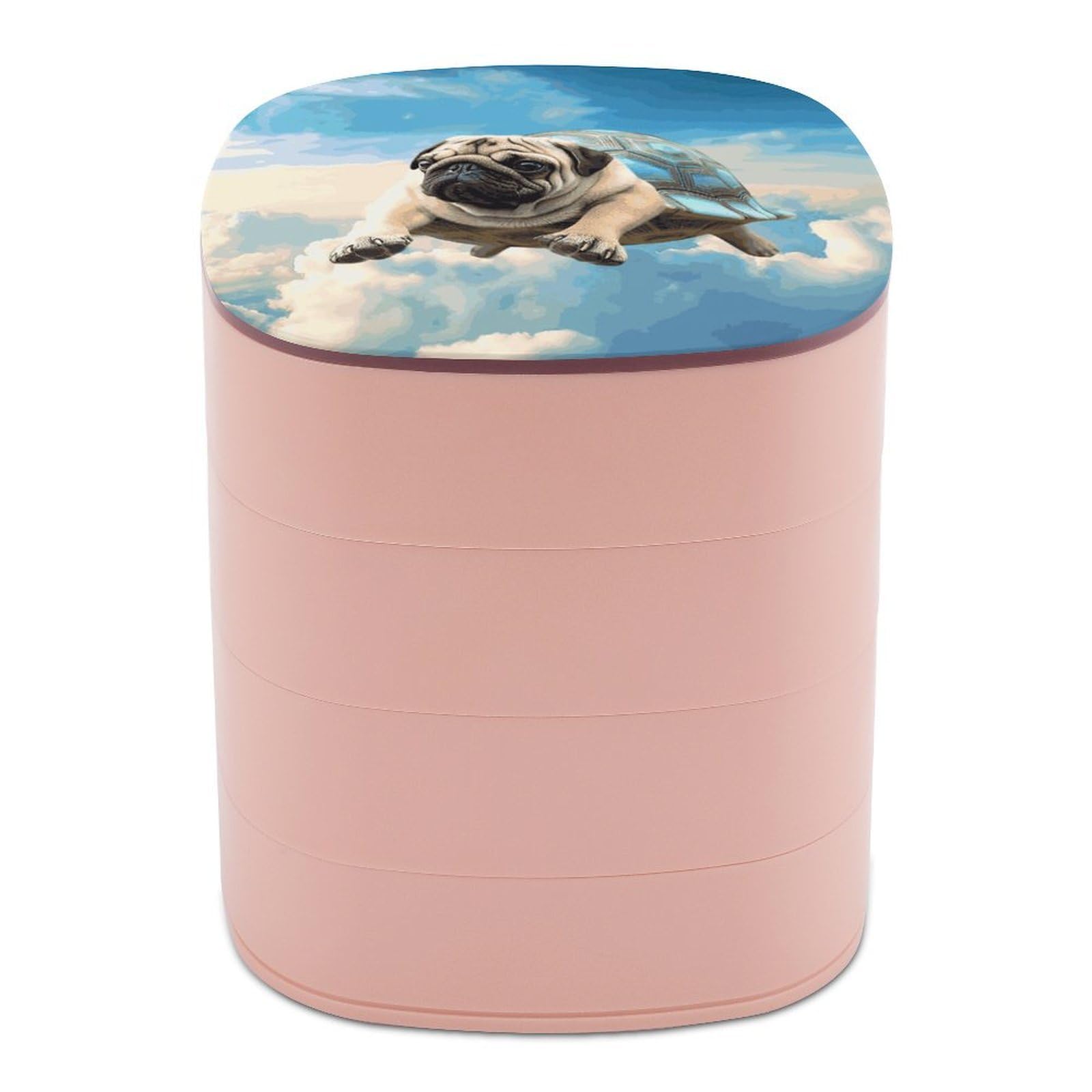 JTREHY Funny Turtle Pug Dog in The Sky Jewelry Box 4-Layer Covered Rotating Jewelry Storage Box Large Capacity Storage Boxes Portable Jewelry Case for Bracelets Earrings Necklace