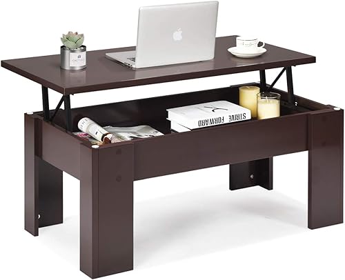 Miniatura 5 de POWERSTONE Mesa auxiliar moderna con tapa elevable, mesa central rectangular para sala de estar, apartamento, oficina en casa con compartimento