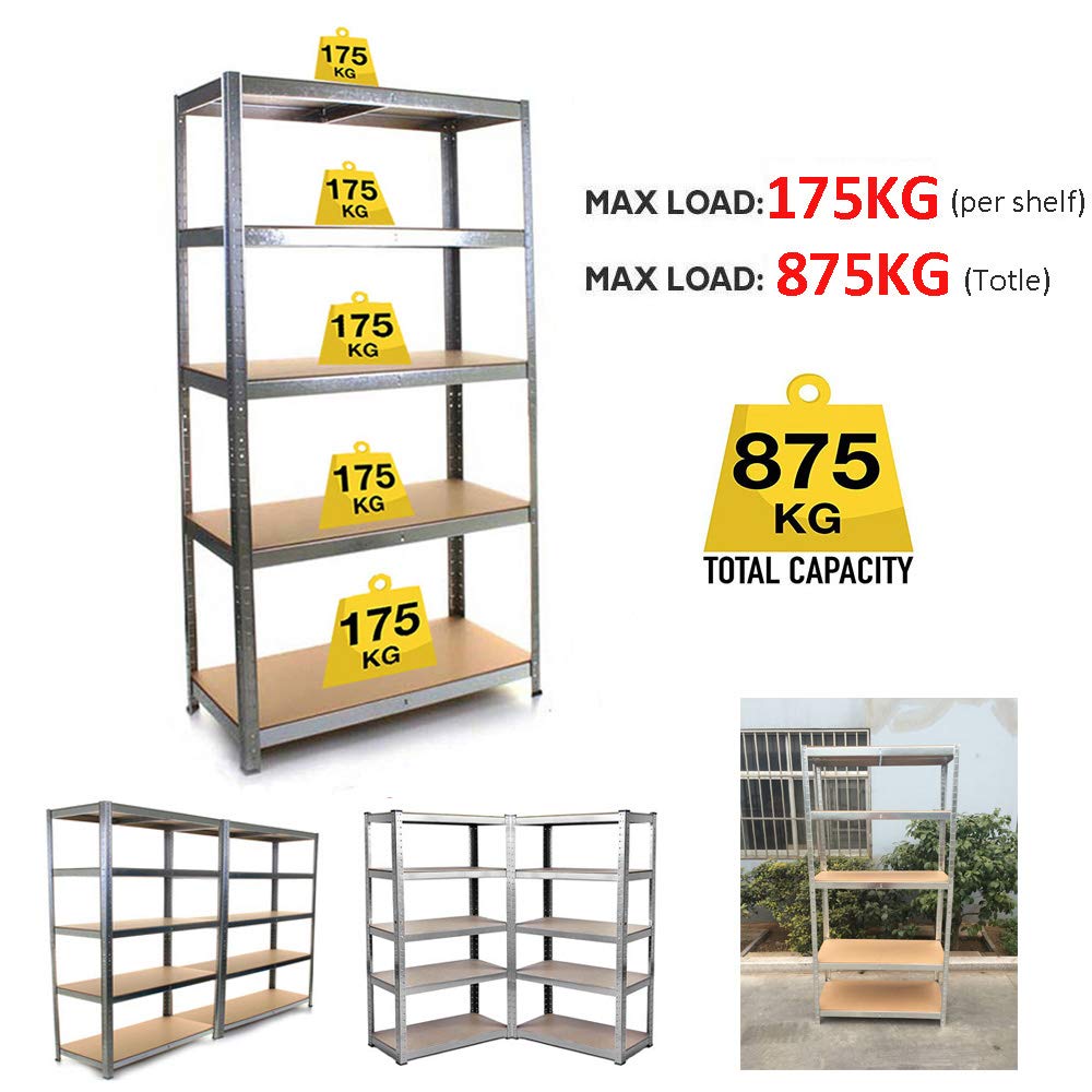 Étagère de Rangement en métal - 30 Profondeurs - 170 cm de Hauteur - 75 cm de Largeur - Charge maximale : 875 kg - 5 étagères réglables - pour Garage, Atelier, Cave, Cuisine