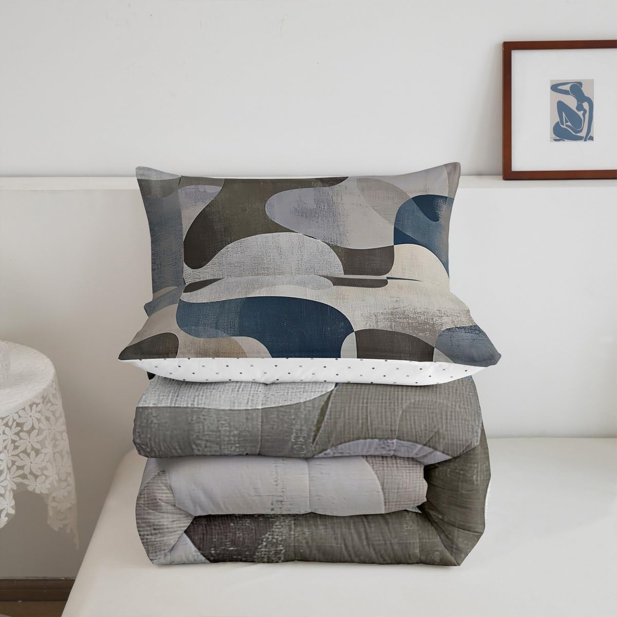 jejeloiu Kids Gray Blue Duvet Insert Toddler Size, Bedding Set Boys Girls Modern Art Comforter Set Teens Bedroom Decor with 1 Pillow Case