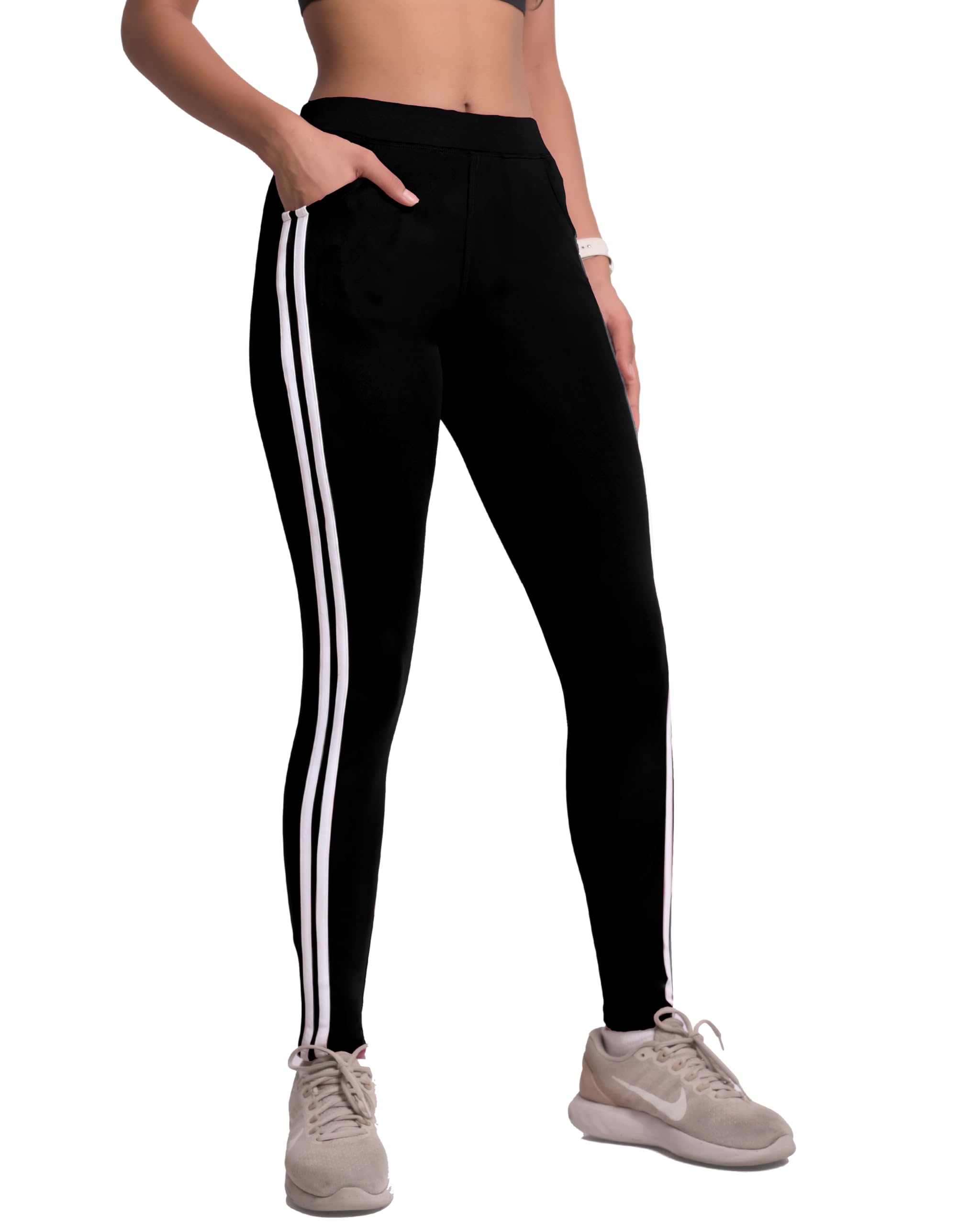 Stretchable Active Yoga Pants & Gym Pants for Women with 2 Pockets Leggings Tights Fitness Track Pant-image-41