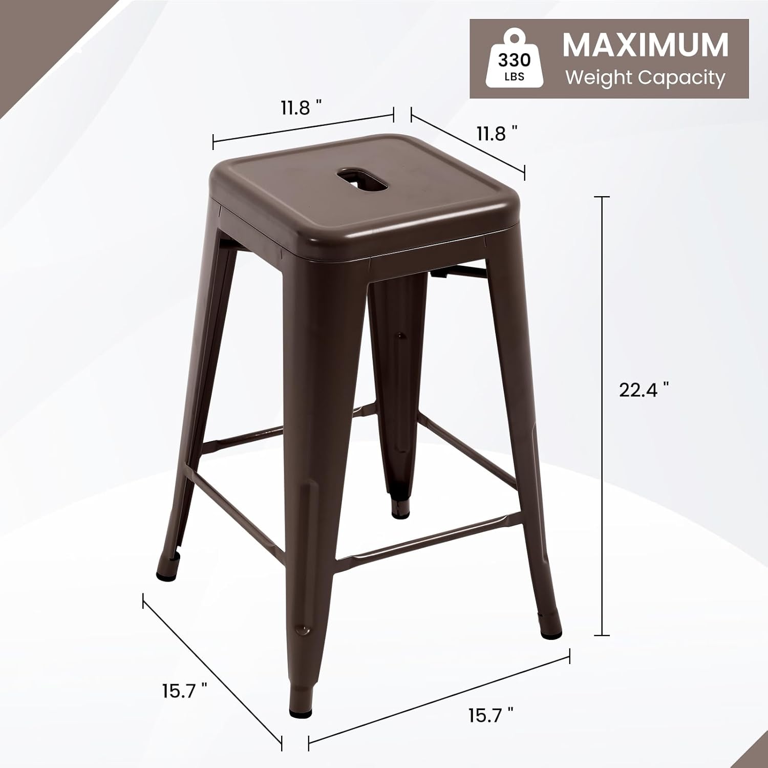 Bar Stools Set of 4, 24 Inches Metal Bar Stools with X-Shaped Reinforced Design, Rubber Footpads & Handling Hole, Stackable Stools for Kitchen, Dining Room, Pub, Bronze