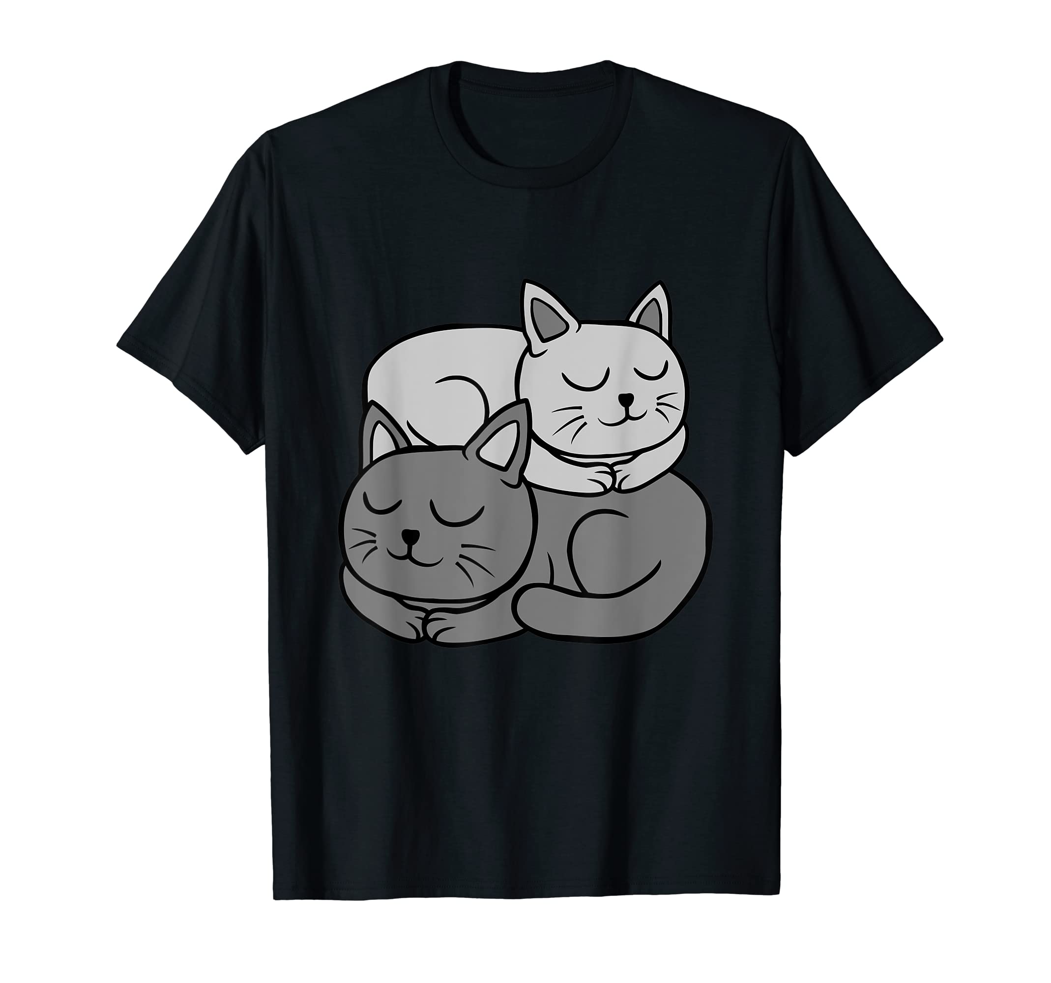 2 Sleeping Cats Lover Drawing Two Lazy Pets Owner Team T-Shirt