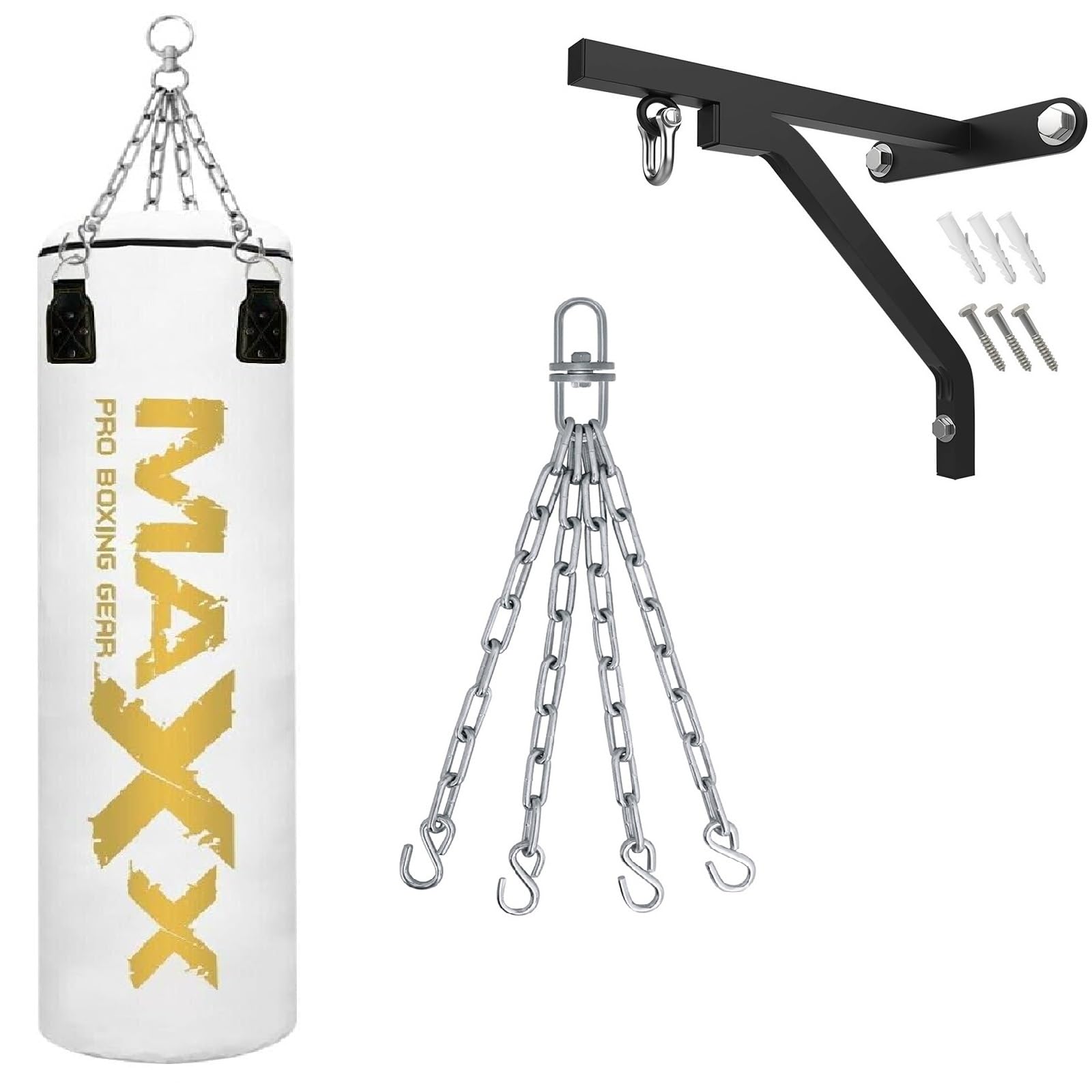 Punching Bag Set with Free Bracket and Chain, Choose from 3 to 6 Feet Sizes (WHITE GOLD, 5FT)