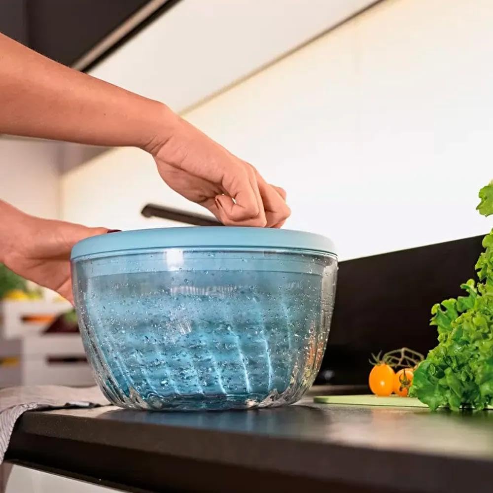 Guzzini - Kitchen Active Design, Spin&Store, Centrifugeuse à Salade avec Couvercle - Celeste Mat, Ø 26 x h19 cm - 170900134, Bleu