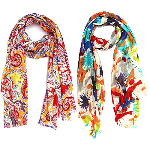 Image of Women's Trendy floral Printed Rayon Stoles Multicolour (Pack of 2)
