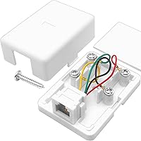 NECABLES Surface Mount RJ11 Phone Jack - Single Port White, 4 Screw Terminals, Easy Install for Home Office Telephones