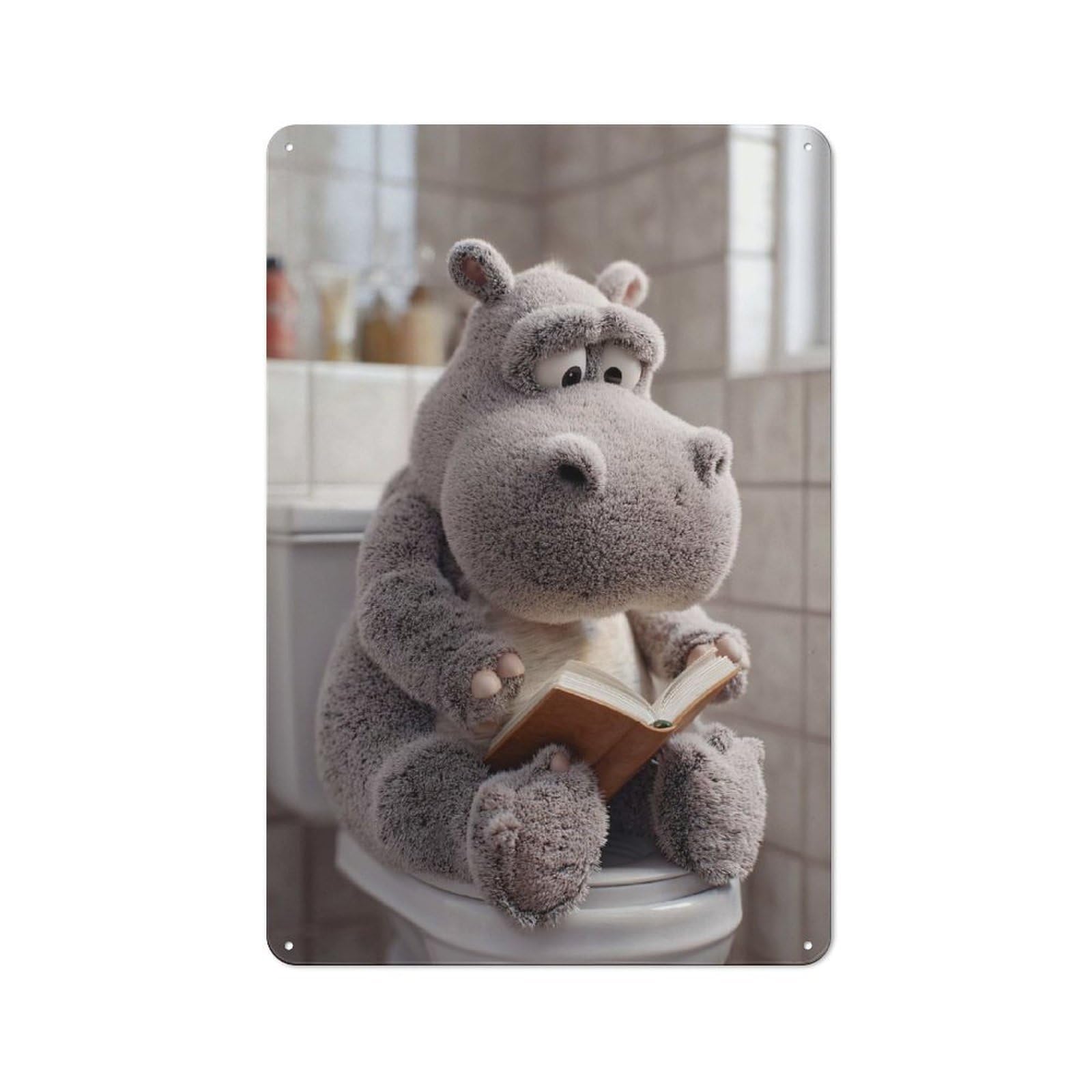 Junmoney Style-7 Hippo Reading On Toilet Poster, Picture, Metal Print, Paint By Creed Clean Industrial Metal Wall Decor 30X20cm, Decorative Metal Plaque For Workspace, Cafe, Hallway Or Garage