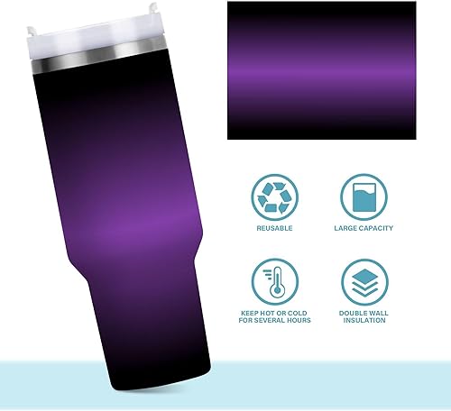 Miniatura 7 de JUNZAN Botellas de agua góticas moradas negras, reutilizables, de acero inoxidable, 40 onzas, botella de agua grande a prueba de fugas y popote para