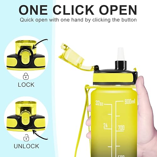 Miniatura 4 de Enerbone Botella de agua de 32 onzas, a prueba de fugas, sin BPA y sin tóxicos, botella de agua motivacional con tiempos para beber y pajilla,