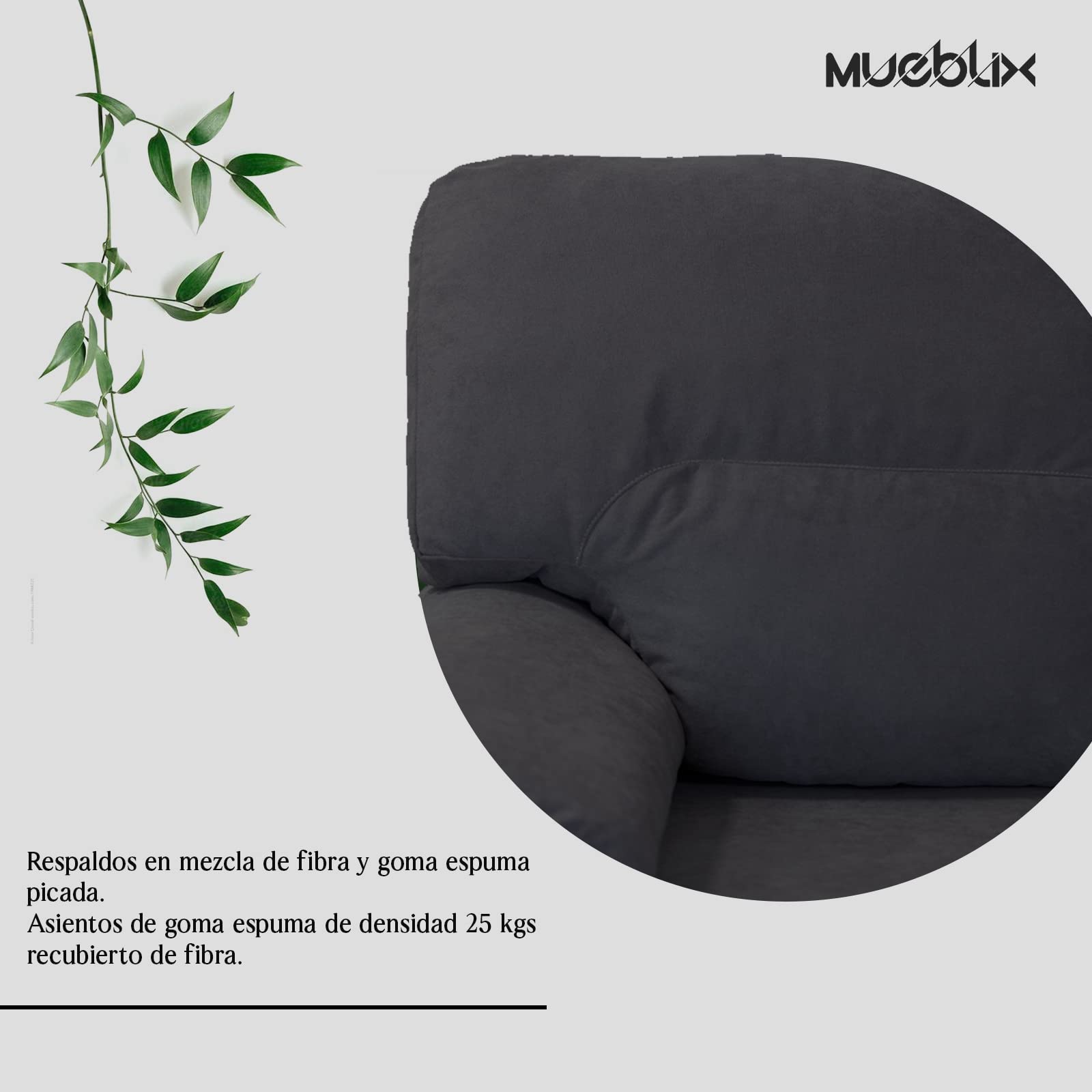 MUEBLIX.COM | Sofa Marcos, 3 Plazas, Diseño para Salón Moderno, Confortable, Armazón de Pino Gallego, Asientos de Goma Espuma, Antracita