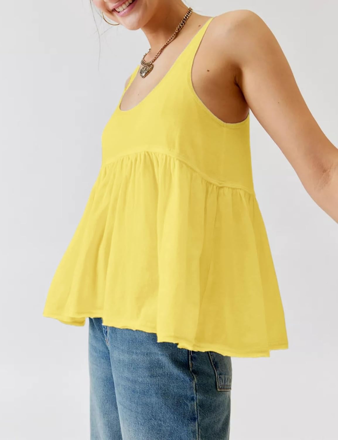 InterNos Women's Summer Flowy Tank Tops Sleeveless Strap Ruffle Shirts Babydoll Tunic Tank Peplum Tops - Image 2