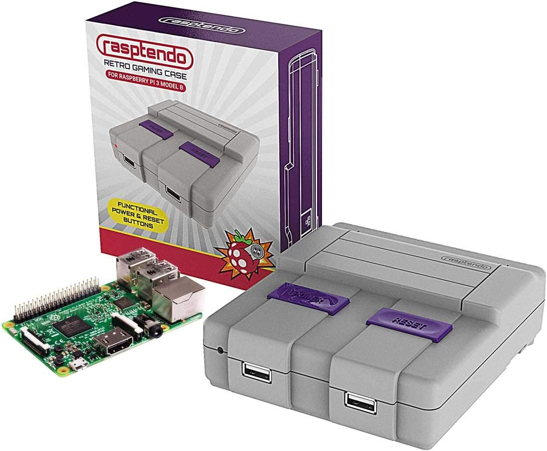 SNES Classic Inspired Raspberry Pi 3 B/B Plus Case | Retro Gaming Arcade Console Emulator with Functional Power Switch, Reset, and Safe Shutdown (Case + Raspberry Pi 3)