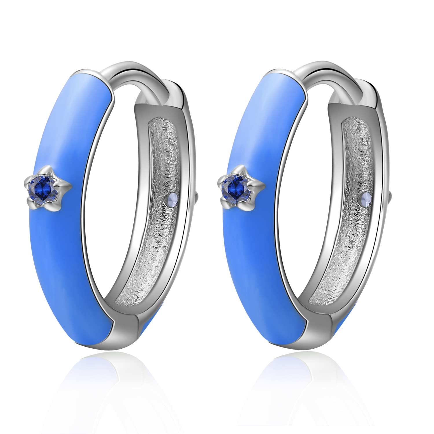 Mini Klein Blau Creolen Ohrringe für Damen - Qings Silber 92