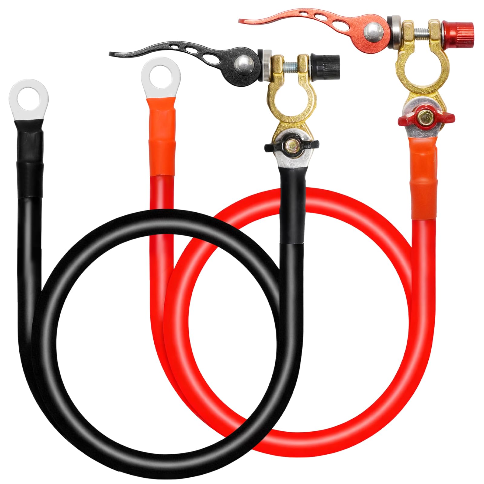 25mm² 100cm 3AWG Batteriekabel mit M8/M10 Ringkabelschuhen, 120A 300V Wechselrichter-Anschlusskabel, Kupferkabel für 12V/24V Autobatterie