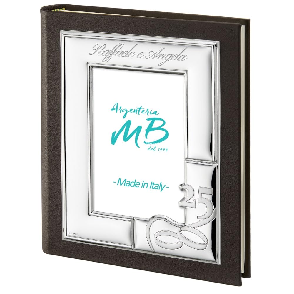 Album Fotografico per il Venticinquesimo Anniversario di Matrimonio con Cornice Personalizzabile con Incisione dei Nomi dei Festeggiati
