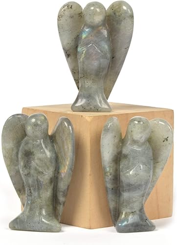 Miniatura 4 de Justinstones Piedra preciosa de labradorita tallada Ángel de la Paz Ángel Guardián de bolsillo Estatua de curación de 2 pulgadas