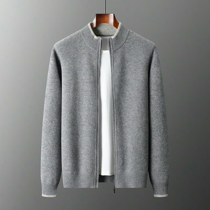 Men's Autumn Winter Color Block Half Turtleneck Zipper Wool Trendy Business Knit Cardigan3