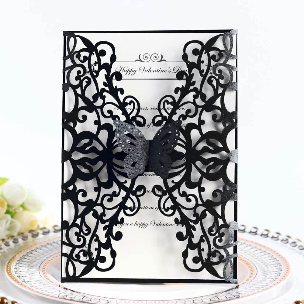 Cartes d'invitations mariage laser vert avec RSVP pour annoncer votre union simplement - 50 sets