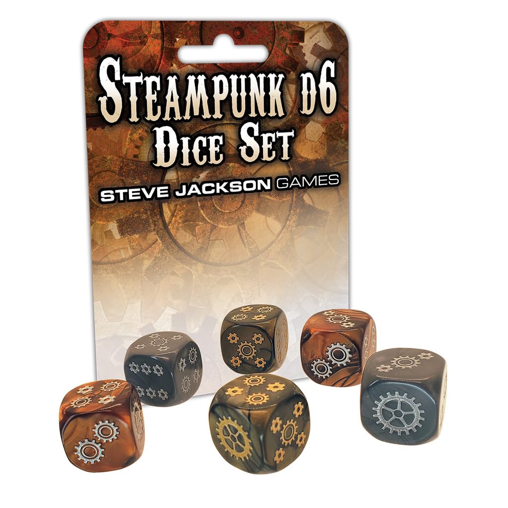Steampunk D6 Dice Set | Custom Dice, Perfect for use with Steve Jackson Games, DND, RPGs, Tabletop Games, and Role-Playing Adventures