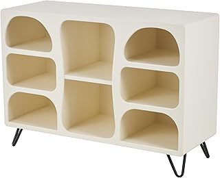 Deco 79 Wood Storage Shelving Unit 8 Shelf Shelving Unit with Black Metal Support, Display Shelf 40" x 15" x 28", Cream