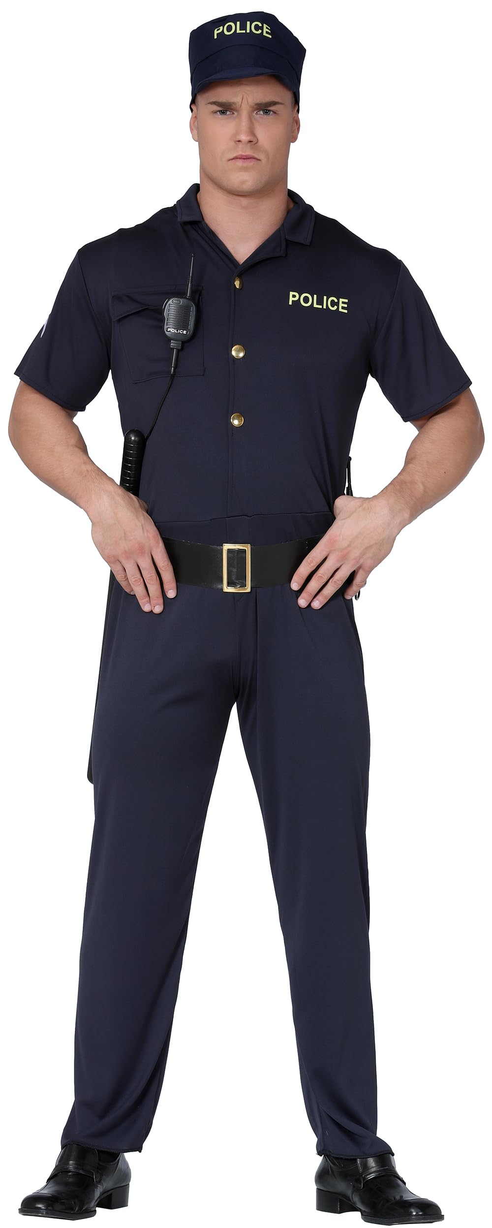 FIESTAS GUIRCA Police Officer Mens Fancy Dress Costume - Navy Blue Policeman Uniform with Police Hat - Cop Fancy Dress Men Size S 36-38