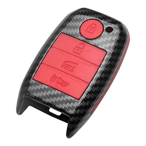 Miniatura 1 de TANGSEN Funda para llavero compatible con KIA Optima Rio Sorento SPORTAGE 4 botones sin llave control remoto de entrada negra con patrón de fibra de