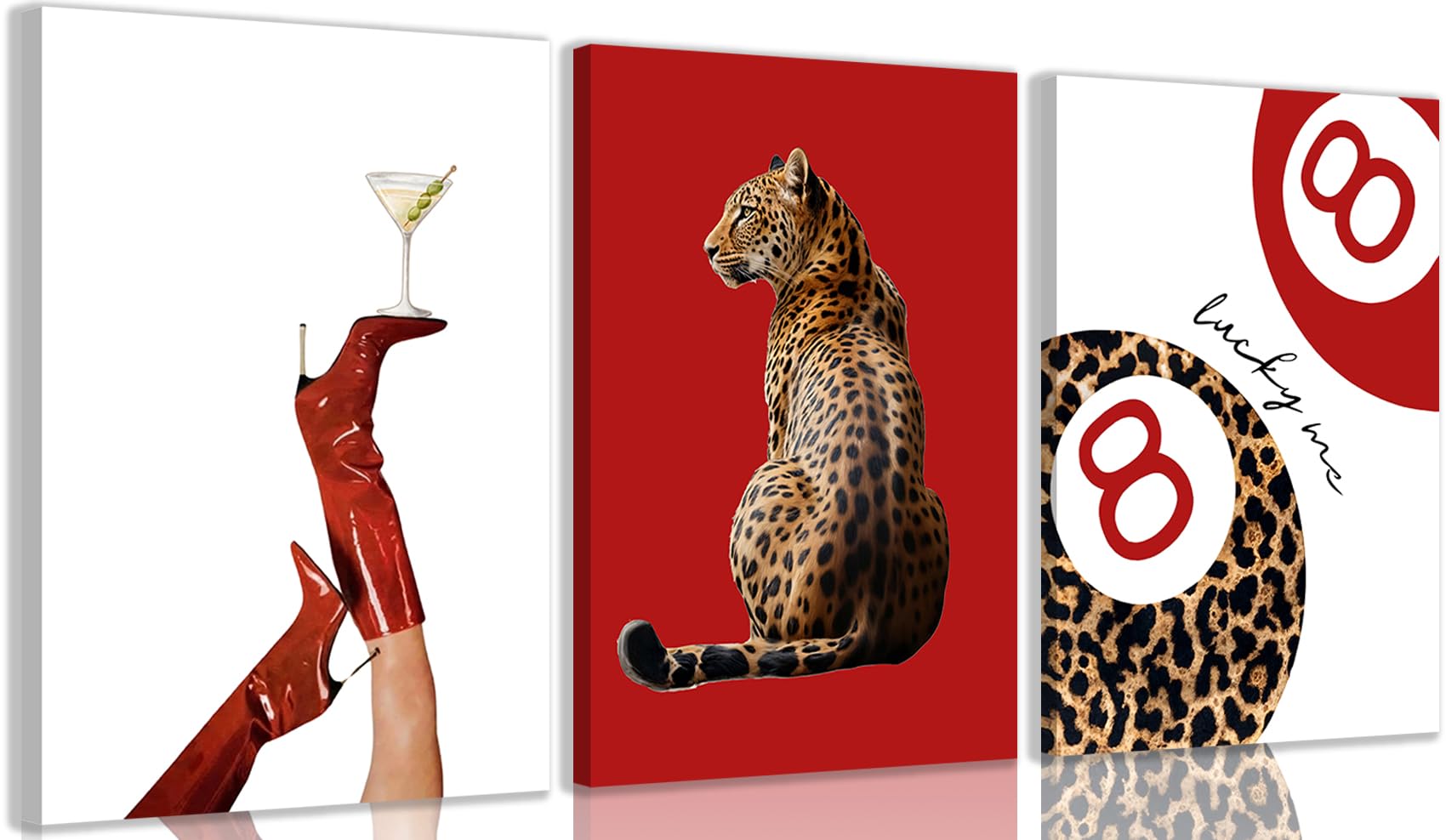 Photo 1 of RAHUAO Cheetah Canvas Wall Art Set of 3 - Red, 16x24in