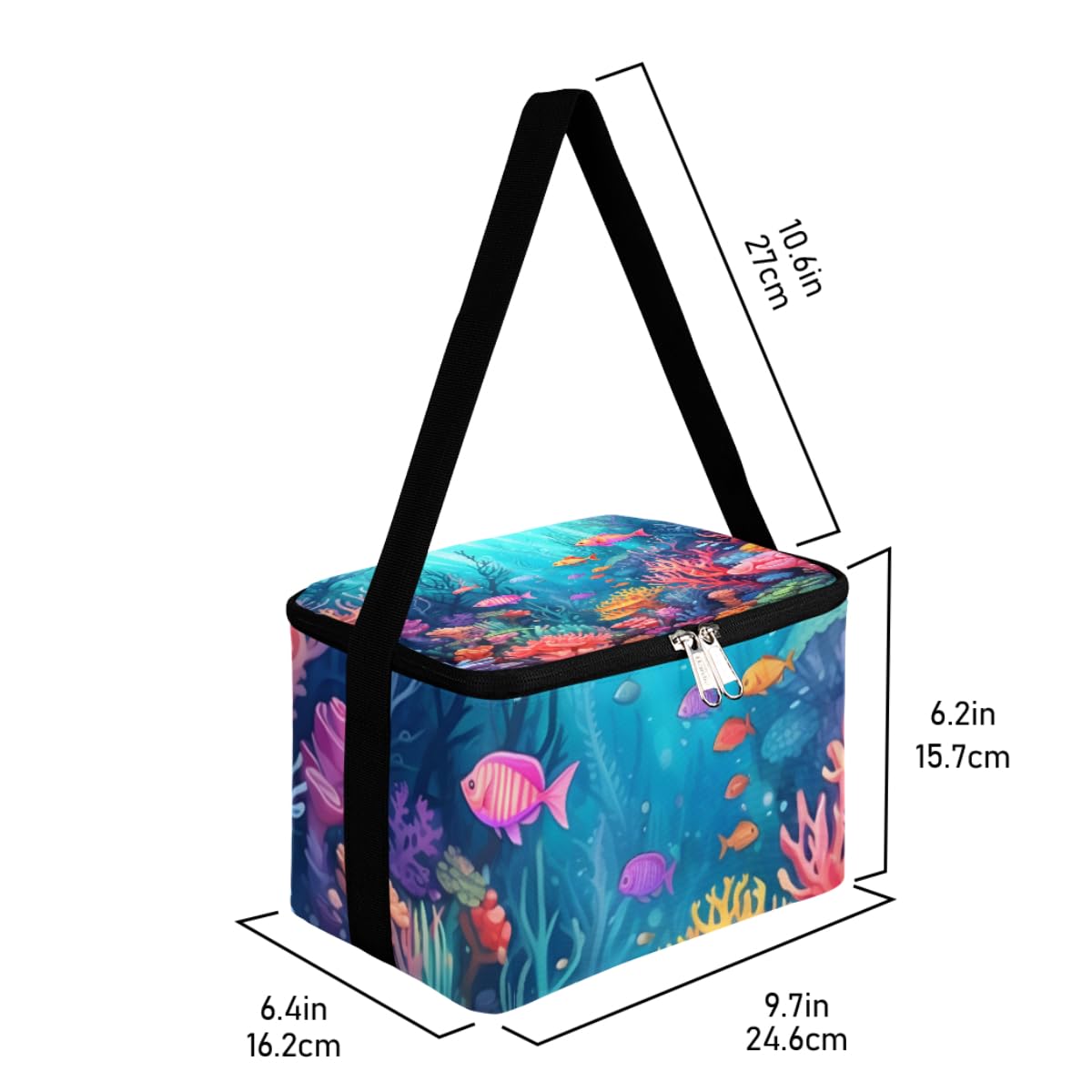 GzLeyigou Lunch Bags for Women Men 9 Cans,Underwater World Fish Sea Hot & Cold Food Delivery Bag Insulated Grocery Bag Insulated Lunch Box Ocean Theme Cooler Bag for Office Work Picnic Beach