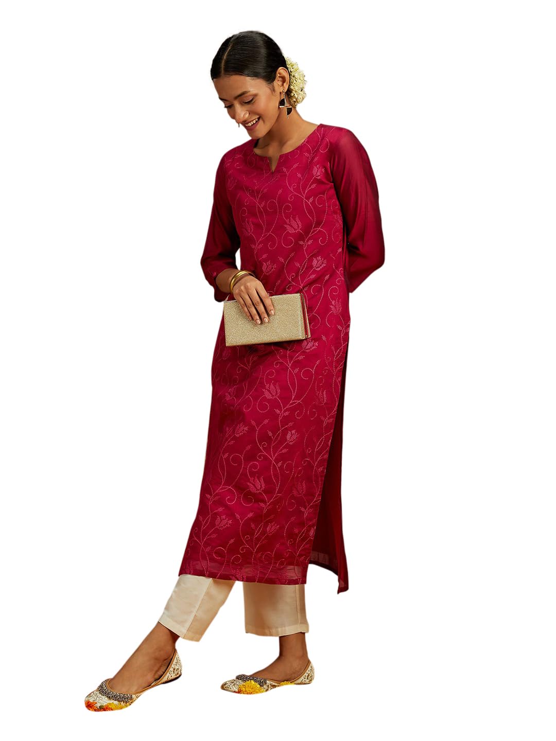 libas Maroon Printed Silk Blend Straight Kurtas for Women Suit-picture-45