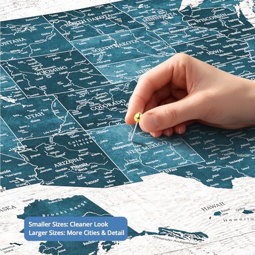 Image of IPIC - Custom USA Map Wall Art, Push Pin Travel Map with Custom Names to Track Your Travels, Vintage Teal Farmhouse Style Framed Canvas Wall Decor for Home, Office or RV, Ready to Hang