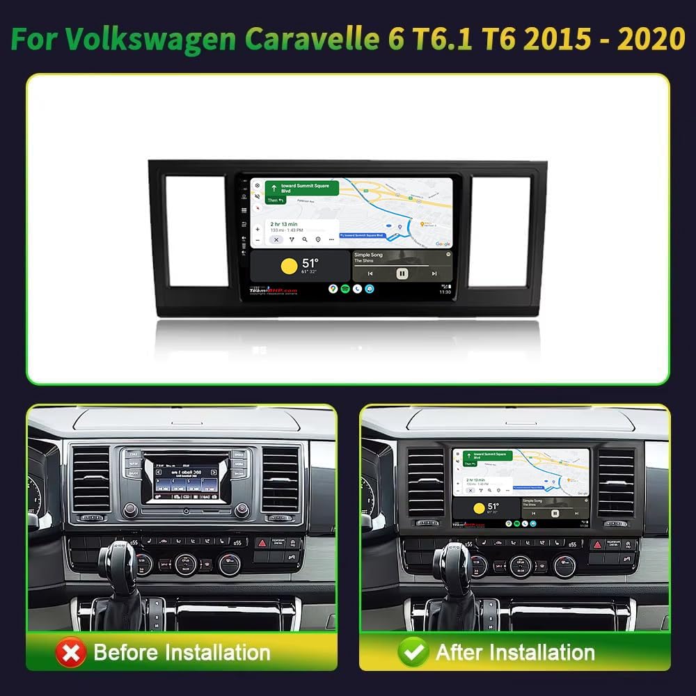KEC 9" [4+64G] Android 16 Radio Coche para VW Volkswagen Caravelle 6 T6 2015-2020-[CarPlay | Android Auto | Mirror Link | GPS Navi | Bluetooth 5.0 | SWC ] + CAM Incluido