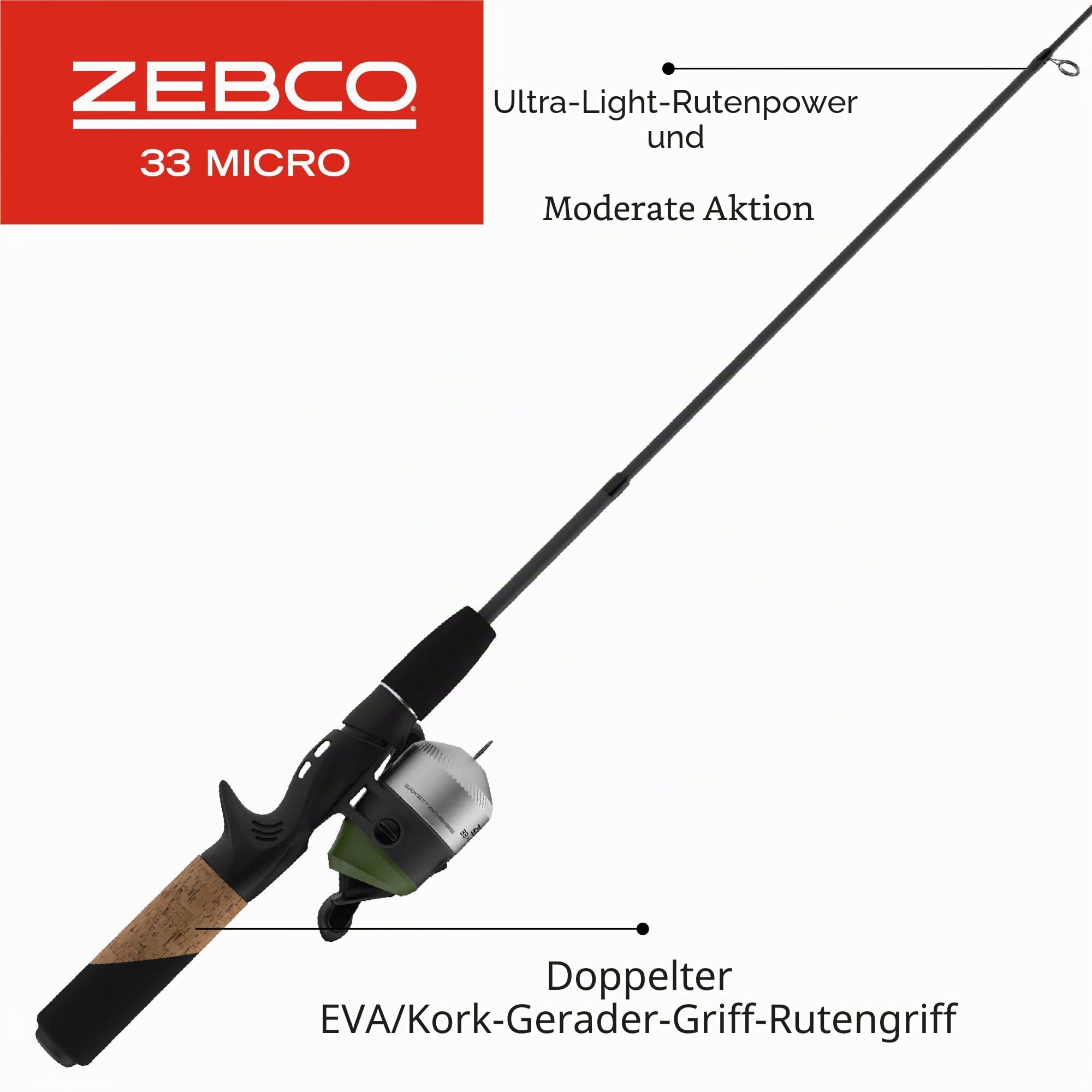 Zebco 33 Micro Teleskop-Spincast-Abenteuer-Kombi, 91,4 cm - Spincasting - Fishing Combo - 36 Zoll - Fiberglas - Medium Power - 4 lb Monofilament - 6 lb Kapazität