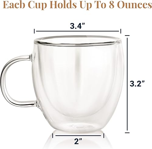 Miniatura 2 de Tazas de café de vidrio aislado de 8 onzas, tazas de doble pared con asa, perfectas para café, expreso, latte, lungo o té, cristalería resistente al