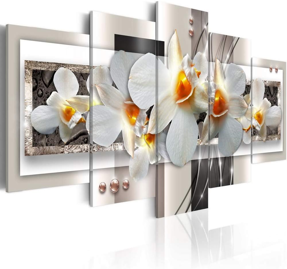 White Discretion Extra Large Orchid Flower Canvas Wall Art Floral Print Painting Modern Decor Huge Artwork for Living Room Bedroom