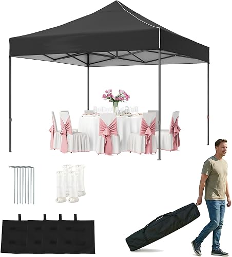 Aoxun 10x10 Pop Up Canopy, Outdoor Canopy with Carry Bag, Portable Instant Canopy Tent with 4 Sandbags and 8 Stakes for Outdoor Events, Parties, Beach, Backyard, Lawn