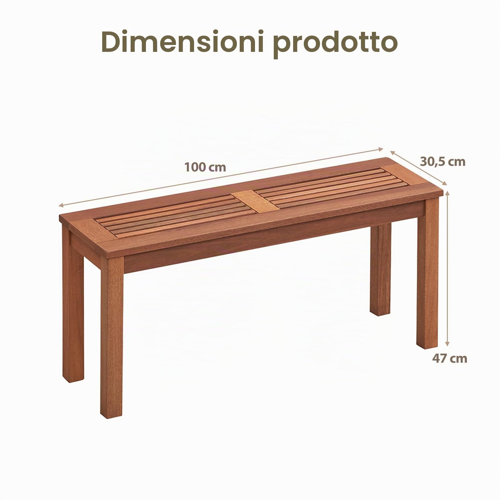 KOMFOTTEU Panca per esterni in legno, panca da giardino per 2 persone, seduta a doghe con capacità fino a 150 kg, mobile per seduta per balcone, terreza, veranda, 100 x 30,5 x 47 cm (1)