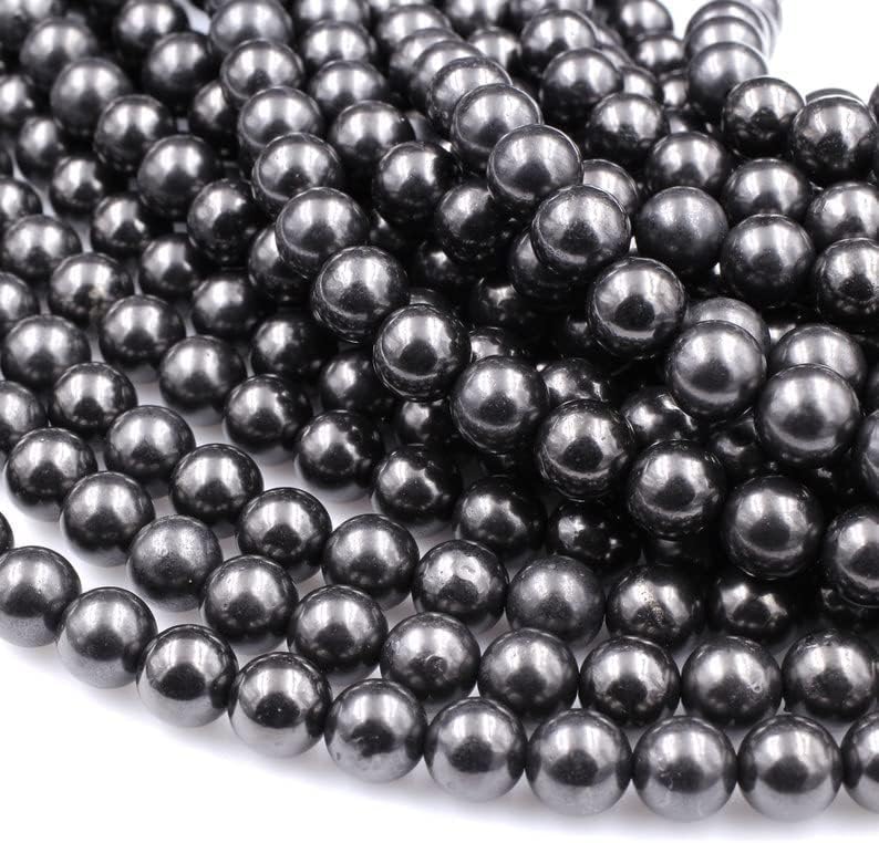 Z.A Gems Unisex Natural Shungite Jade Smoot/Plain Semi Precious Gemstone Loose Beads for Jewelry Making || Smoot/Plain Beads for Jewelry Making -10 mm- 1 Strand - 15 Inch