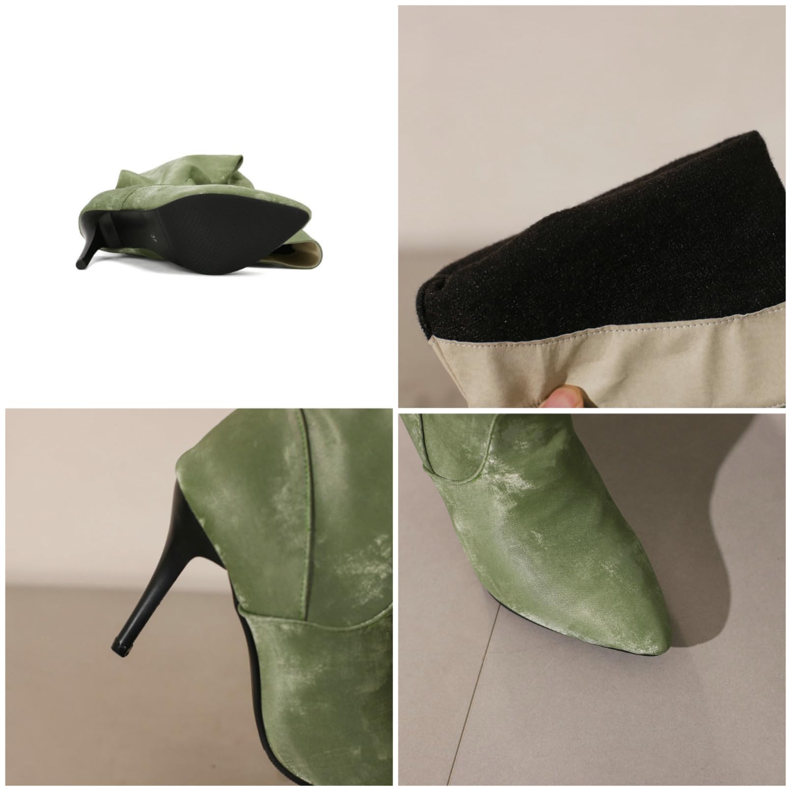Mujer Botas Altas Punta Estrecha Tacón Stiletto Botas Arrugadas Montar Botas Cuero Suede Altas Pantorrilla Ancha Fáciles Poner Cálidas Elásticas Invierno Trabajo
