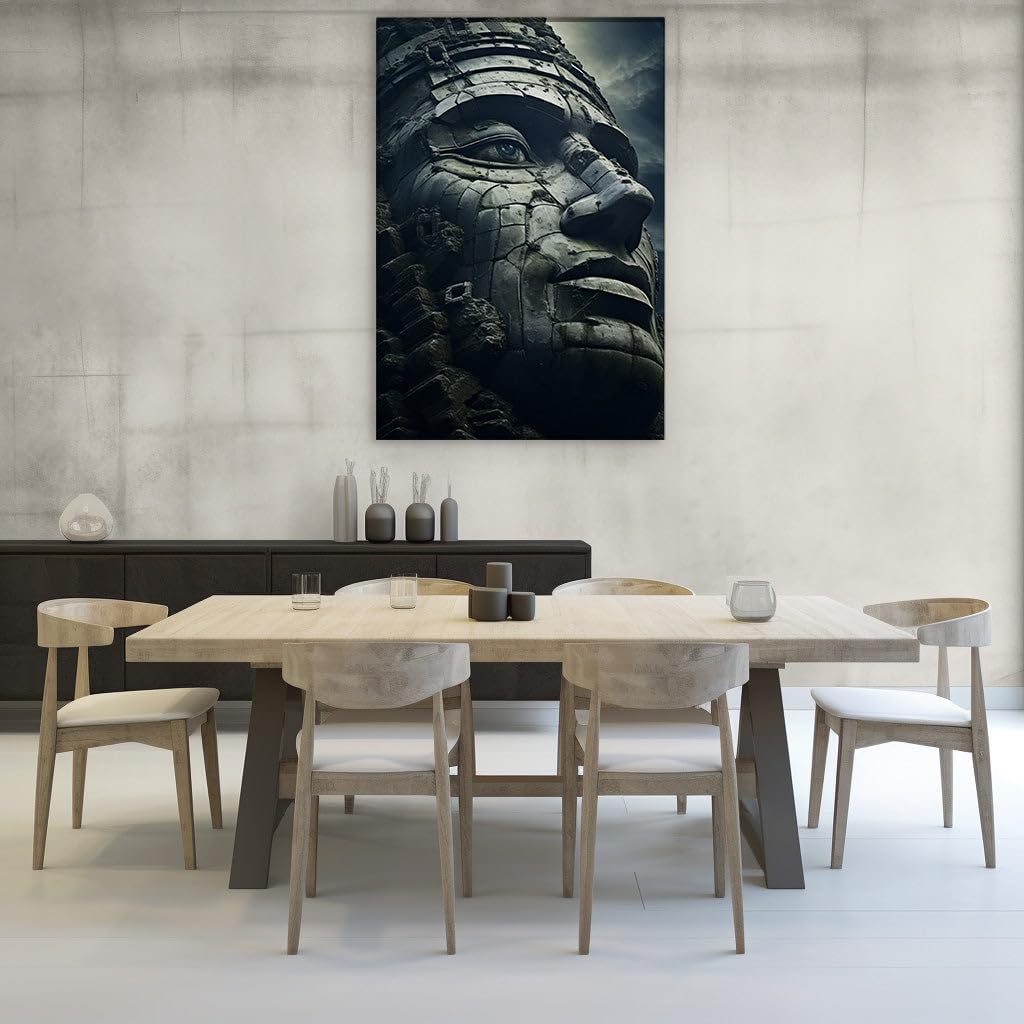 Canvas for Living room. Gazing Through Time: The Majestic Decay of the Stone Sentinel, 27 x 18 inch Canvas Wall Art - Contemporary Masterpieces - Modern Home Decor