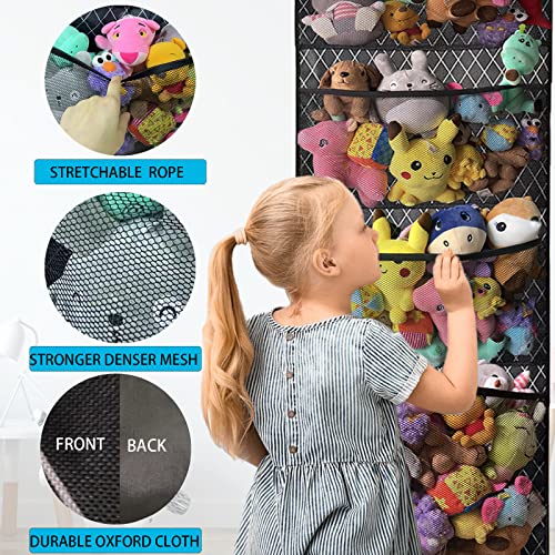 Organizers And Storage For Stuffed Animals,Over Door Net Hammock,Durable Hanging Baby Organizer,Plush Toy Net,Kids Toy And Diaper Organization, With 4 Large Breathable Dense Mesh Pockets,Black #TOP2