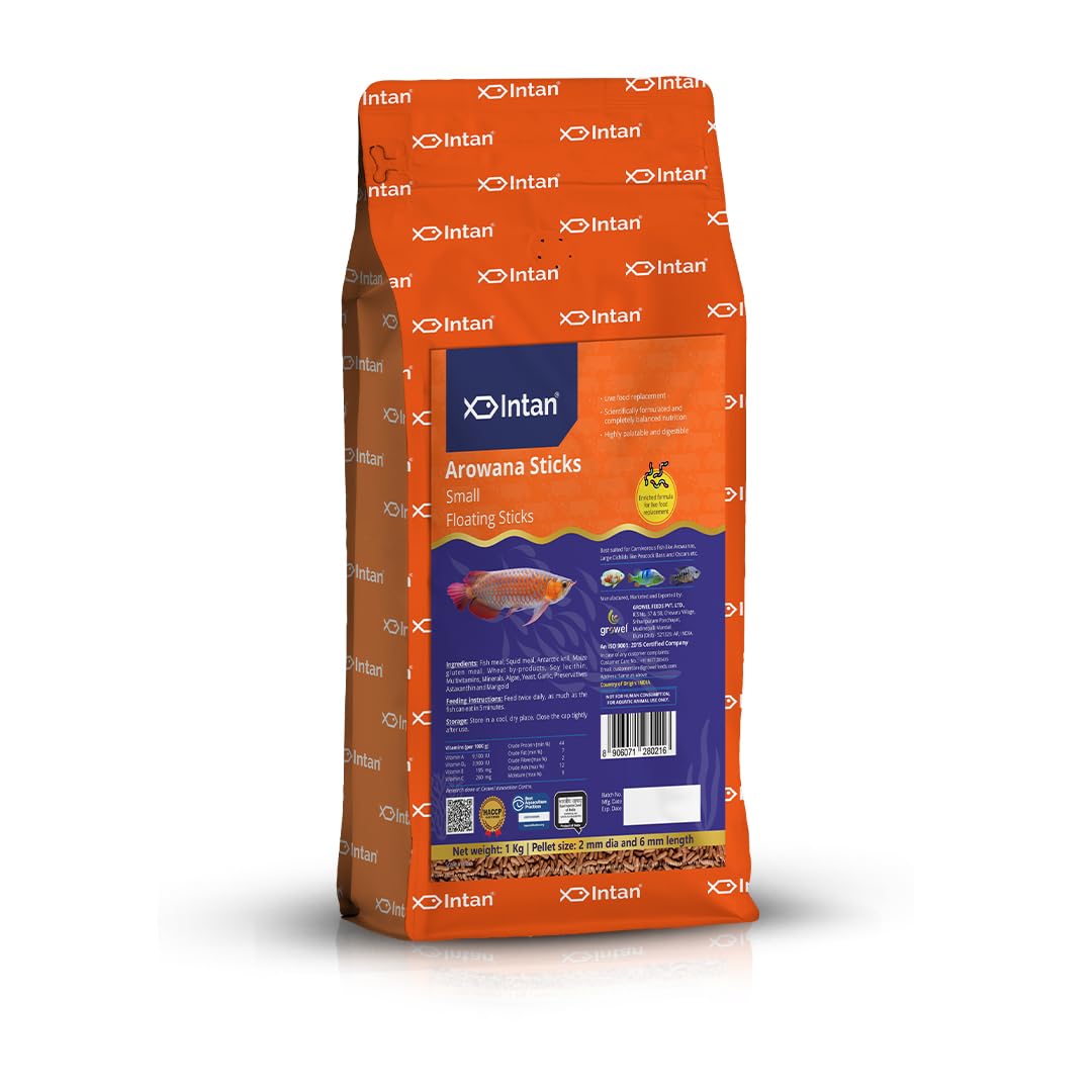 Growel Intan Arowana Sticks (Small 2x6mm Floating) | 1Kg - Highly Nutritious Ornamental Fish Food for Arowanas, Large Cichlids Like Peacock Bass & Oscars (B0CV8RGBFZ) Amazon Price History, Amazon Price Tracker