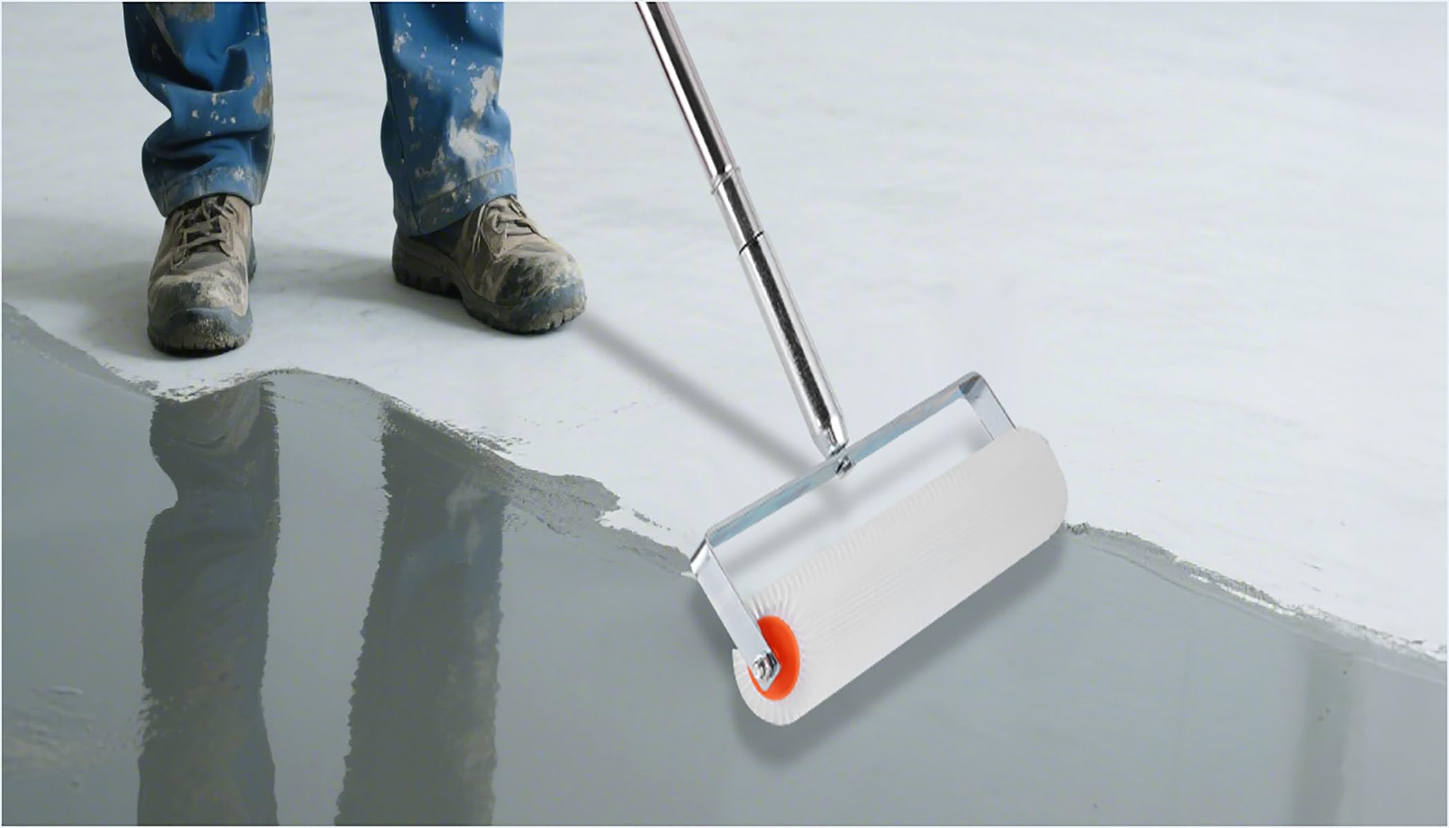 MXBAOHENG Rullo spinato 500 x 20 mm con paraspruzzi + asta lunga 1,6 m per eliminare bolle d'aria in masse autolivellanti con uno spessore di 5-10 mm