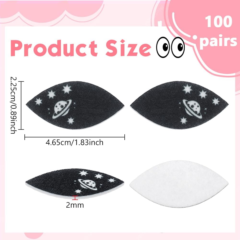 NBEADS 100 Pairs Felt Alien Eyes for Crafts, 0.9x1.8 Inch Felt Craft Doll Eye Plush Animals Making Eyes Large Crochet Eyes for DIY Crochet Animal Making Craft, Black