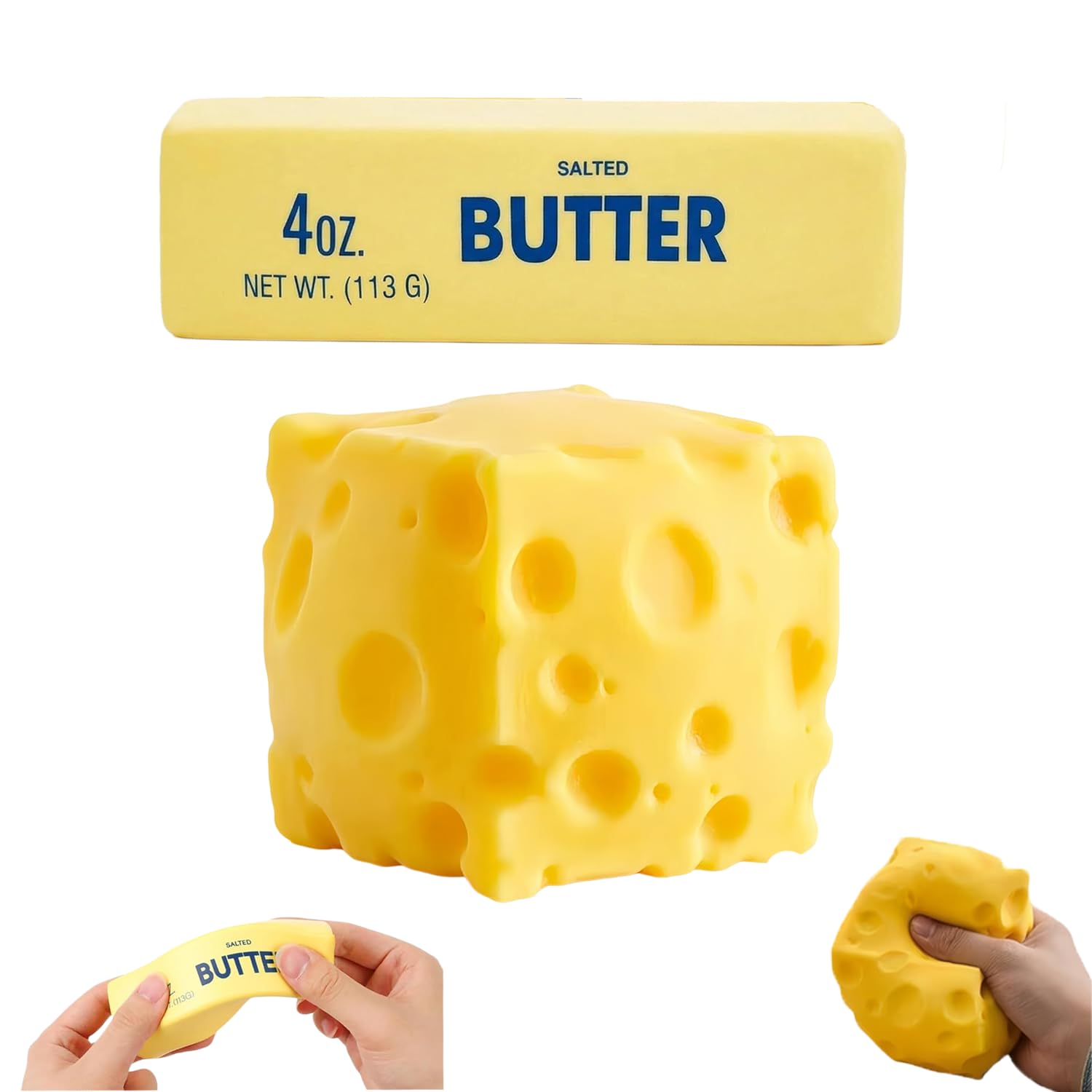 2pcs Cheese Squishy Set, Square Cheese Cube & Butter Bar, Slow Rebound Stress Relief Sensory Decor for Home & Office