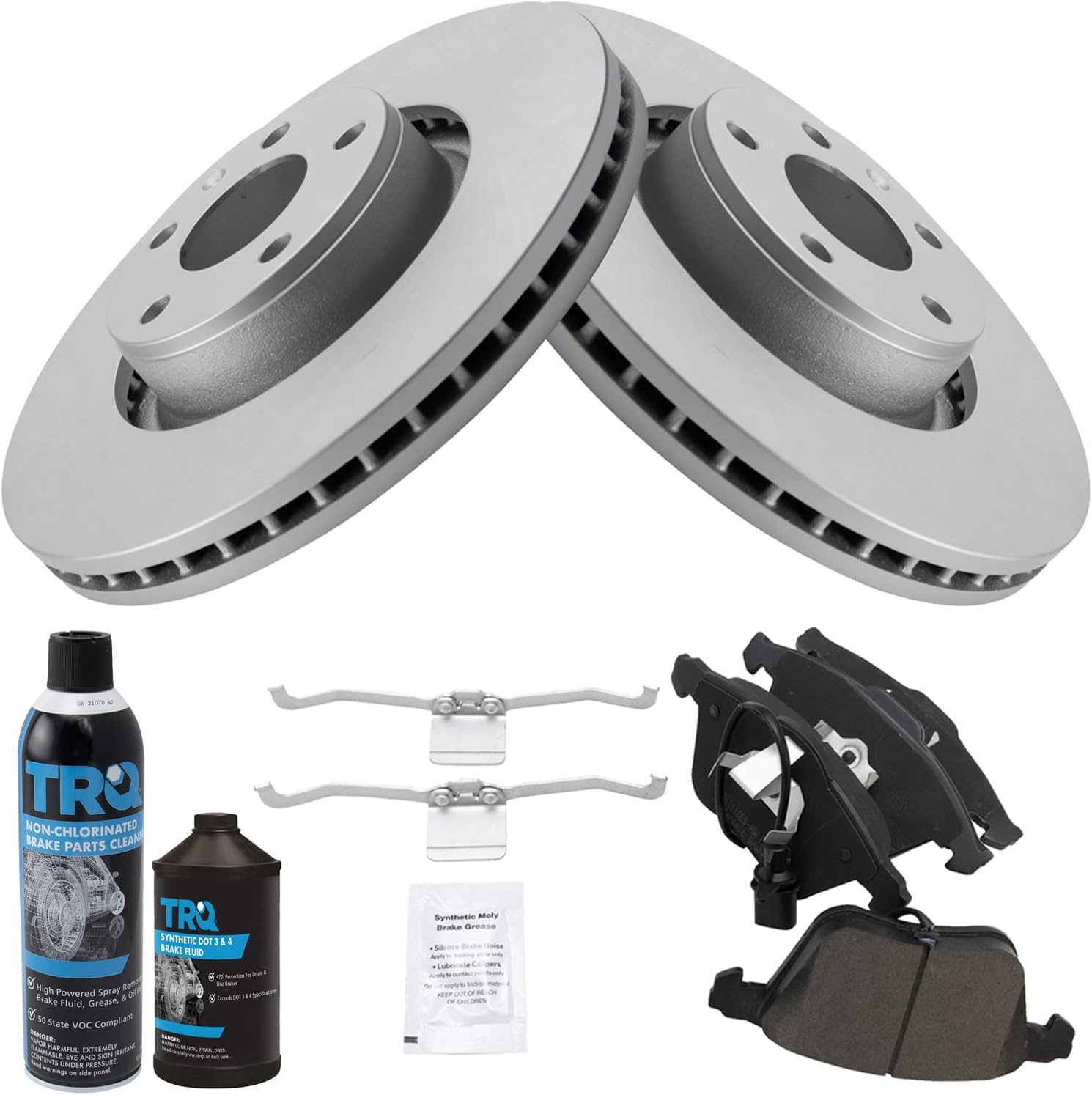 TRQ Front Brake Pad & Rotor Kit Brake Chemical Kit Brake Pads Brake Rotor Ceramic Premium G-Coated Compatible with 2007-2011 Audi A6 2005-2011 A6 Quattro