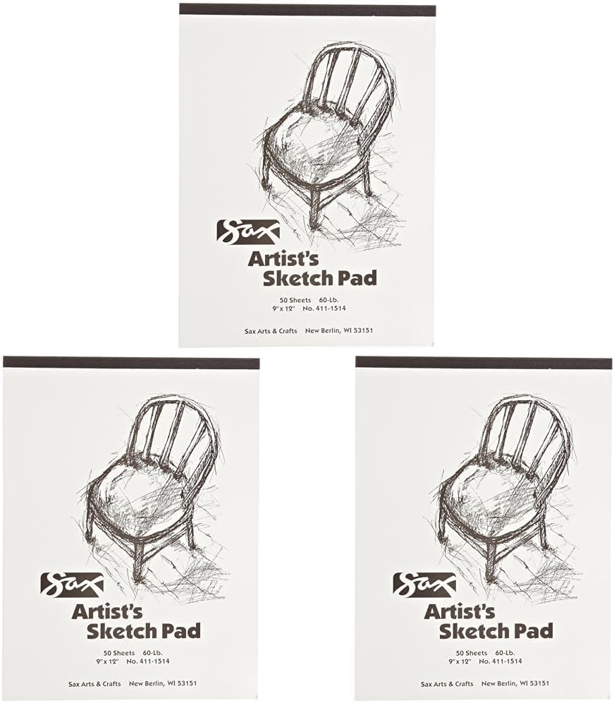 Sax Artists Sketch Pad - 9 x 12 inches - 50 Sheets per Pad, 60lbs - White - 453692 (Pack of 3)