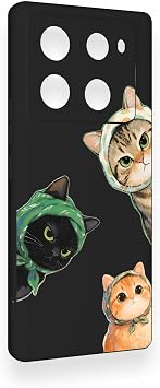 Infinix Note 40 Pro Uyumlu Kedi Ekibi Desenli Silikon Kılıf, Siyah
