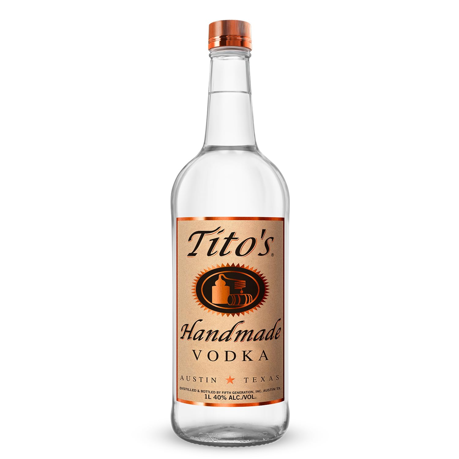 Tito´s Handmade Vodka aus 100% Mais, klar und sanft im Abgang dank 6-facher Destillation, Wodka Marke Nr. 1 in den USA, Made in Austin (Texas), 40% vol., (1 x 1.0 l)